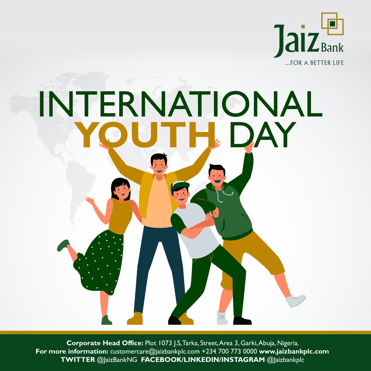 JaizBankNG's tweet photo. Empower the youths today, empower the world tomorrow.
Happy international youth day
#Jaizcare #forbetterlife #youthday https://t.co/vlKk0zYykm