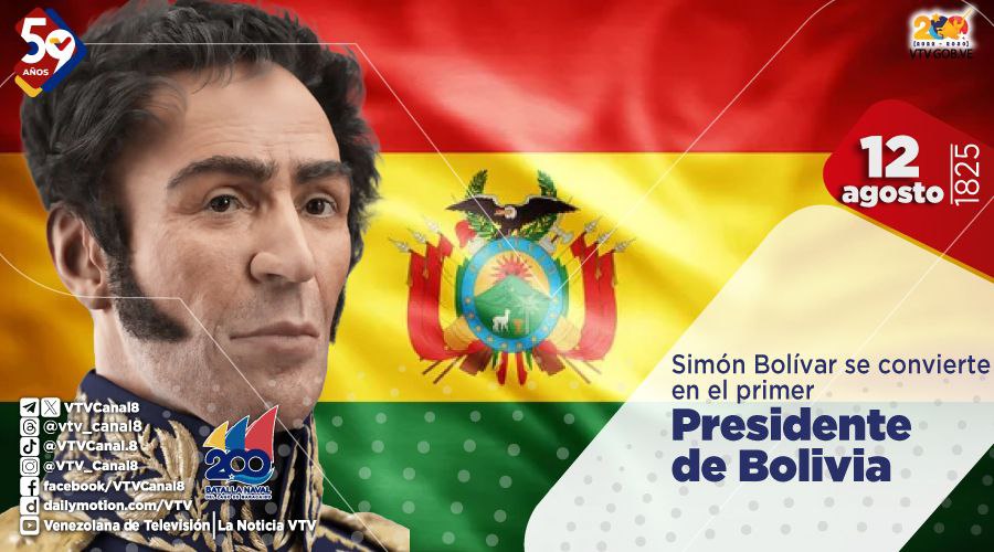 #EFEMÉRIDE🗓️| Hace 198 años, El Libertador Simón Bolívar ingresó a territorio boliviano, el #12Ago de 1825, ese día decretó la Asamblea Legislativa que proclamó la Independencia del país, al tiempo que fue investido como presidente de Bolivia. #JóvenesValientes