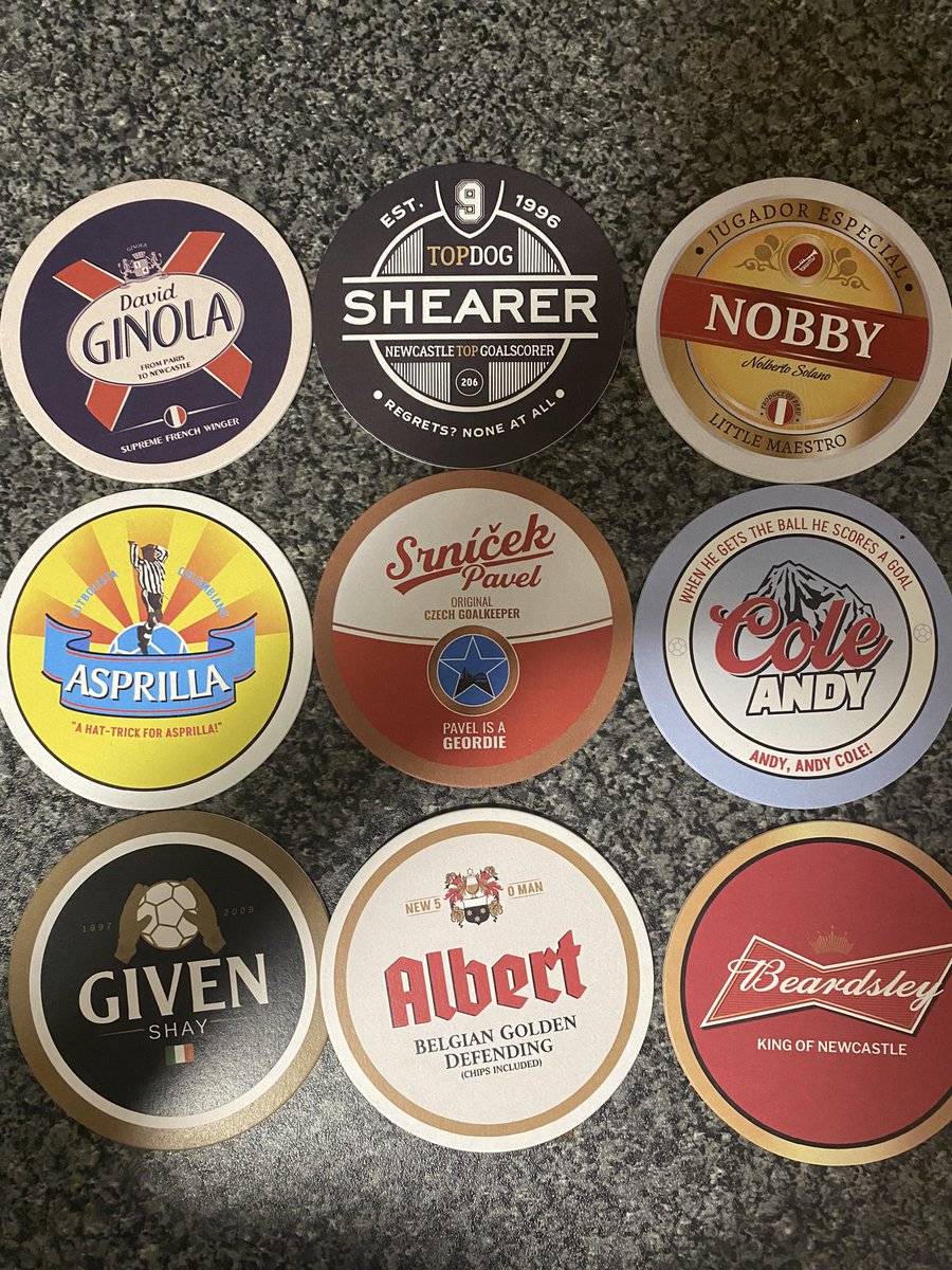 Will definitely be sampling a cold one pre match today with these #NUFC retro beer mats from @PinsNPrints 😍

How class are these