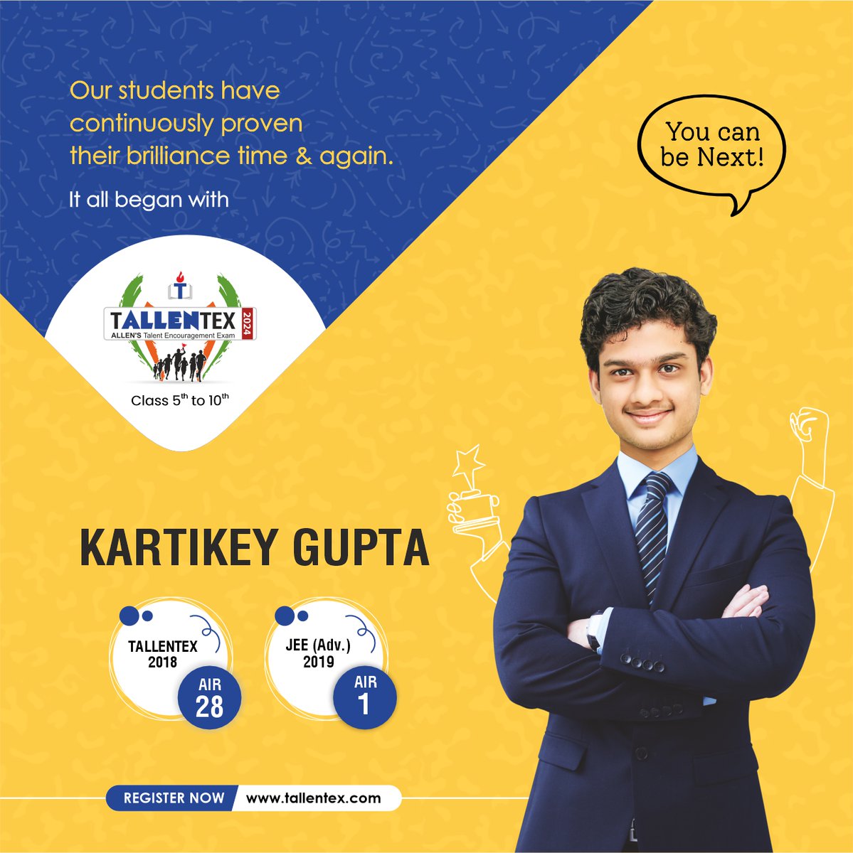 TALLENTEX's tweet photo. 🚀Unleash Your Potential: Join the Legacy of Brilliance
🌟Become the Next Success Story – Register for #TALLENTEX Today and Embrace Your Journey to Excellence. Your Success Awaits!
➜For more details, visit: https://t.co/ZpL1dJW5sL
#SuccessKaAssurance #ALLENKota #TALLENTEX2024 https://t.co/sL7ghR52yZ