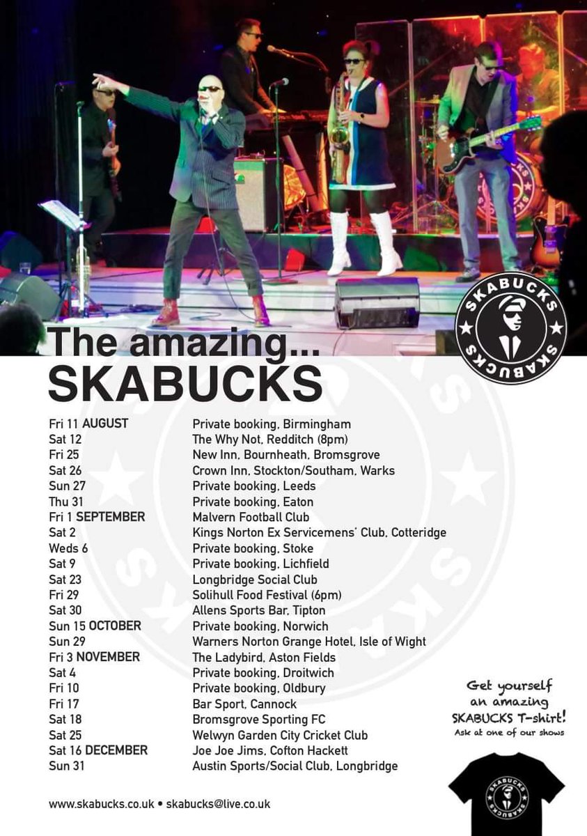 skabucks's tweet photo. As the dregs of the pathetic English summer crawl apologetically under a rock to die, there's still time to see some tip-top two-tone with the Mighty Skabucks #Ska #WESTMIDLANDS  #livemusic https://t.co/oCgTWPzEhE