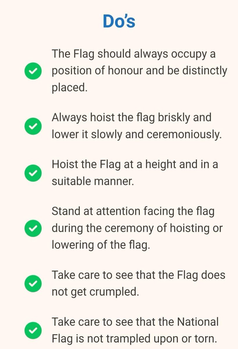 SaheelBobde's tweet image. The #FlagCode Tricolor simplified for you #IndependenceDay 

The Do's ✅ and Dont's ❌

#RespectNationalFlag Campaign by @HinduJagrutiOrg

Join us @ hindujagruti.org/members/regist…

#15thAugust #independenceday2023