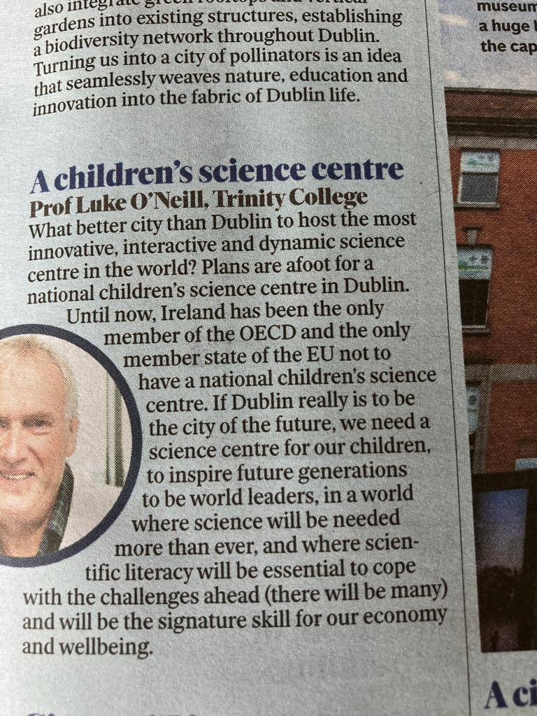 ainehyland's tweet photo. Great support from @laoneill111 in today’s Irish Independent for the proposed new National Children’s Science Centre @ncscireland @IrishSciTeach https://t.co/MG0RvE4bRW