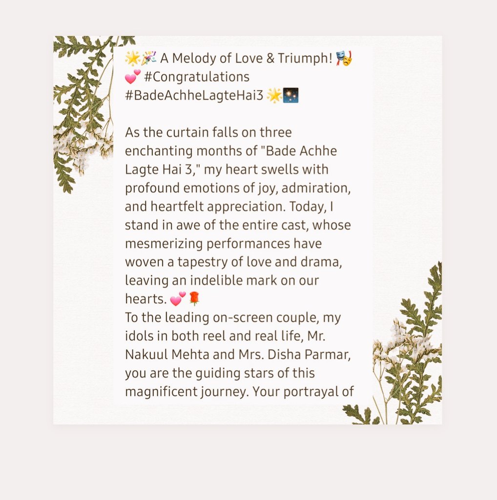 shivangigahawar's tweet photo. 💞Some people leave a beautiful impression on our life. The aura the way of addressing of people towards each other marks a unique print.🤴
YOU BOTH ARE ONE OF THOSE♥️
@NakuulMehta 🌈💙 @disha11parmar ❤️💫 WE ALL FANS LOVE YOU DIL SE 🤩 #RaYa #BadeAchheLagteHain3 #rayain♥️ https://t.co/OALYDIdiqU