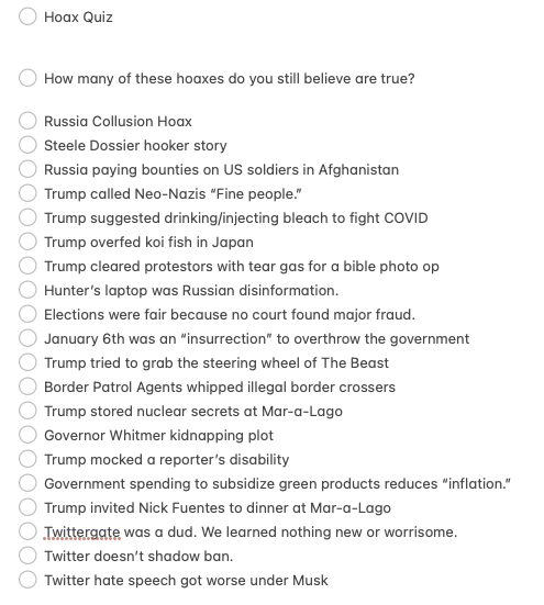 ScottAdamsSays's tweet photo. Answer: I wasn't brainwashed into believing Republicans stage insurrections by wandering around in a building.

It's an absurd narrative half the country believes. That's why you are so confused. You have literally been brainwashed by your team. (I'm a trained hypnotist, by the way, so I'm speaking as an expert.)

Find out how many times you have had this same experience with this quiz.