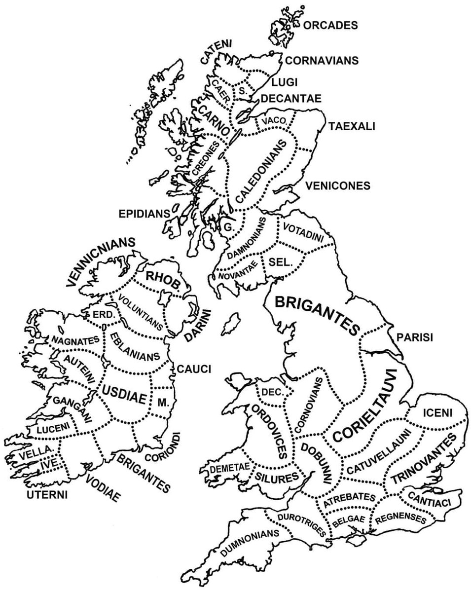 amazingmap's tweet photo. Map of the approximate tribal boundaries of Britain and Ireland at the time of Julius Caesar’s attempted invasion of Britain https://t.co/bnjCIZNwQj