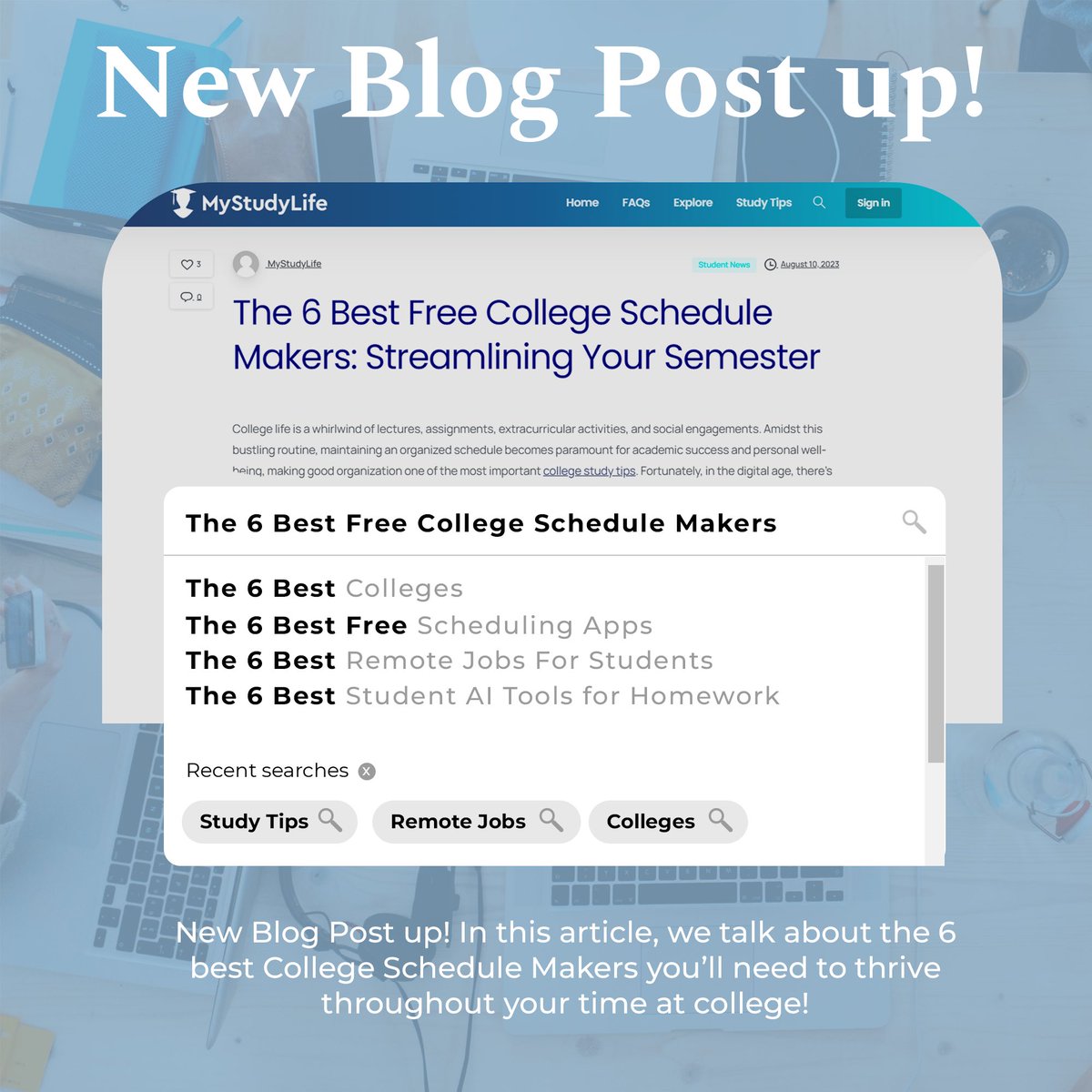 Do you want to be more organised? Need more hours in the day? ⏰Check out our article to discover the best college schedule makers . 

mystudylife.com/the-best-free-…

Better organisation leads to better productivity, giving you more time to dedicate to what matters most 💙 #productivity