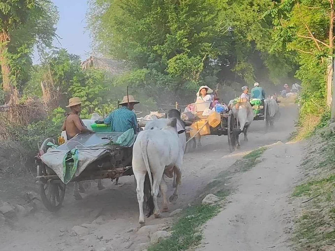arieshuang124's tweet image. After the raid on fire station in Budalin Town, #Sagaing Region, local residents in #Budalin Township were fleeing for terrorist military was marching ahead to the villages by abducting them as the human shields. #2023Aug12Coup #WarCrimesOfJunta #WhatsHappeningInMyanmar