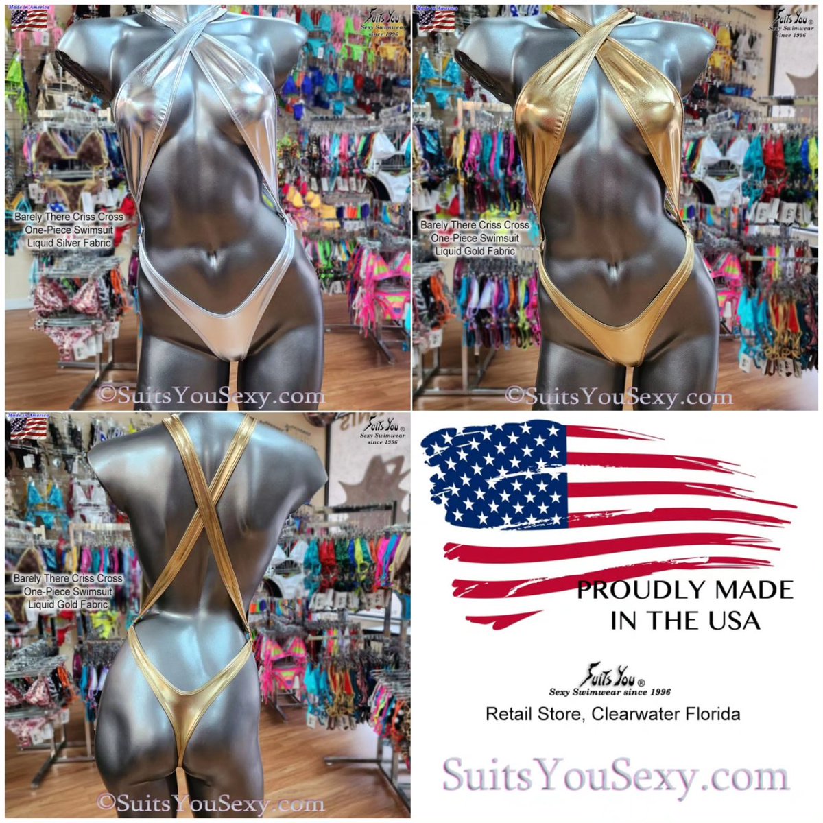 SuitsYouBikinis's tweet photo. Which Color Suits You?
Gold or Silver π€
πBarely There Criss Cross 1-Pc Swimsuit.
#barelythere #daretowear #suitsusexy #extremebikini #MadeInAmerica πΊπ² https://t.co/oq1OkQd84z