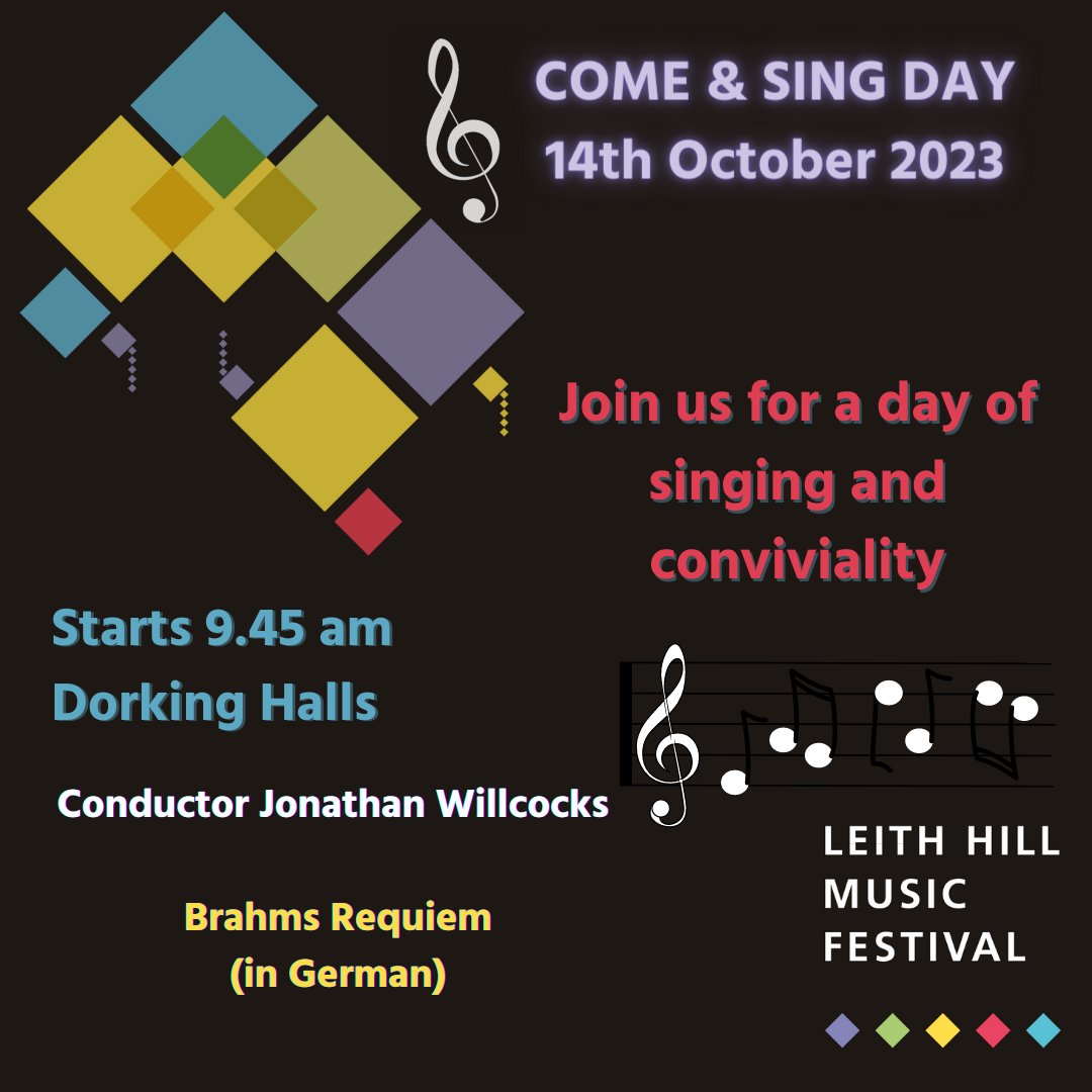 If you love to sing, enjoy good company and amazing music, join us for our Come & Sing on 15/10/23 at @DorkingHalls We will sing Brahm's Requiem in German. @RoyalPhilSoc @gesspeaking @willcocks_j @thamesconcerts #music #choir #singing #choral #classicalmusic #dorking #surrey