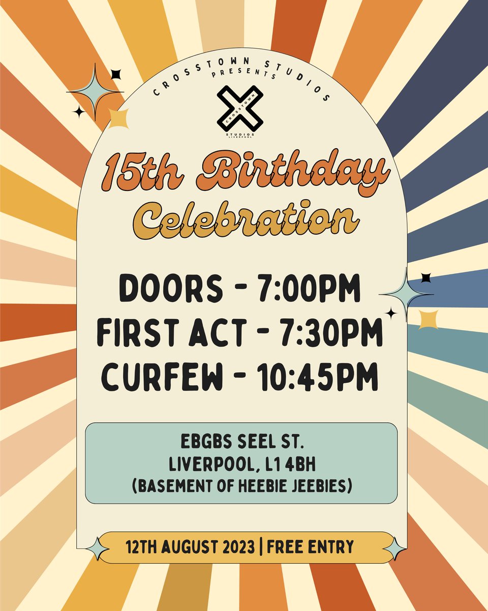 Final times for our birthday celebration happening TONIGHT @ebgbsliverpool 🎉 Hope to see you there 🥂🥳 #crosstownstudios #crosstown15