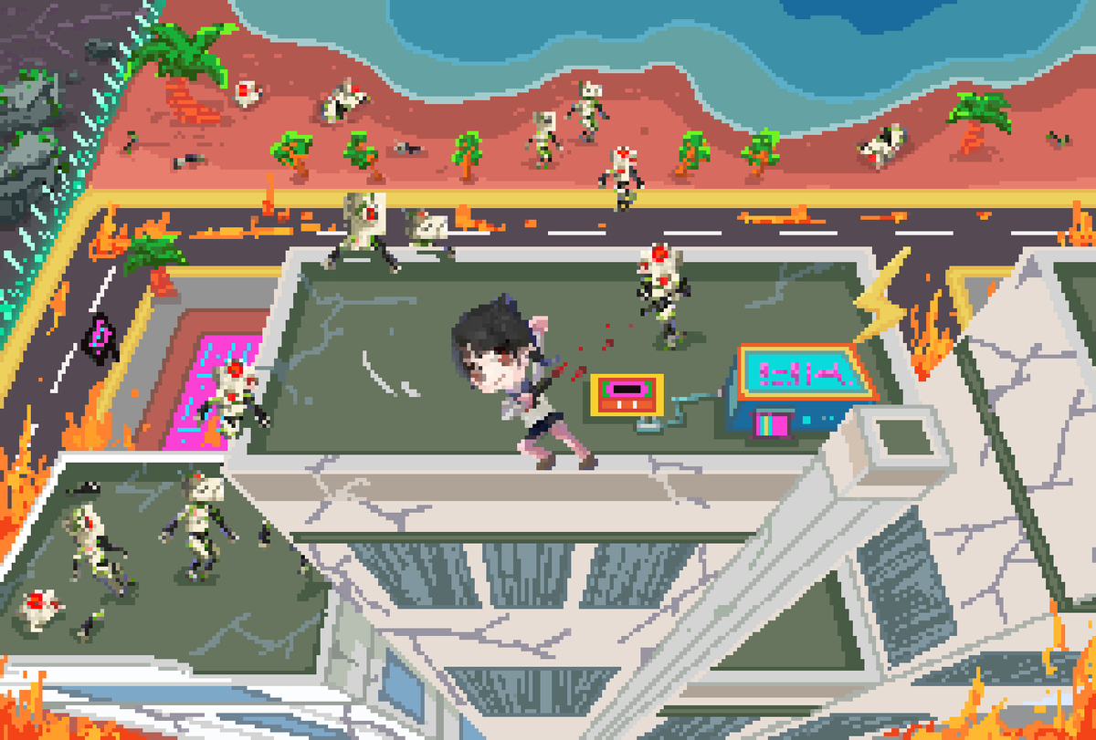 “Welcome to Miami”

In the year 3027, the world is not as you know it. The entire planet is enveloped in a swarm of nanobots, so dense that regular humans can't survive without choking on them. 

BUT YOU, DEAR PLAYER,  ARE NOT A REGULAR HUMAN.