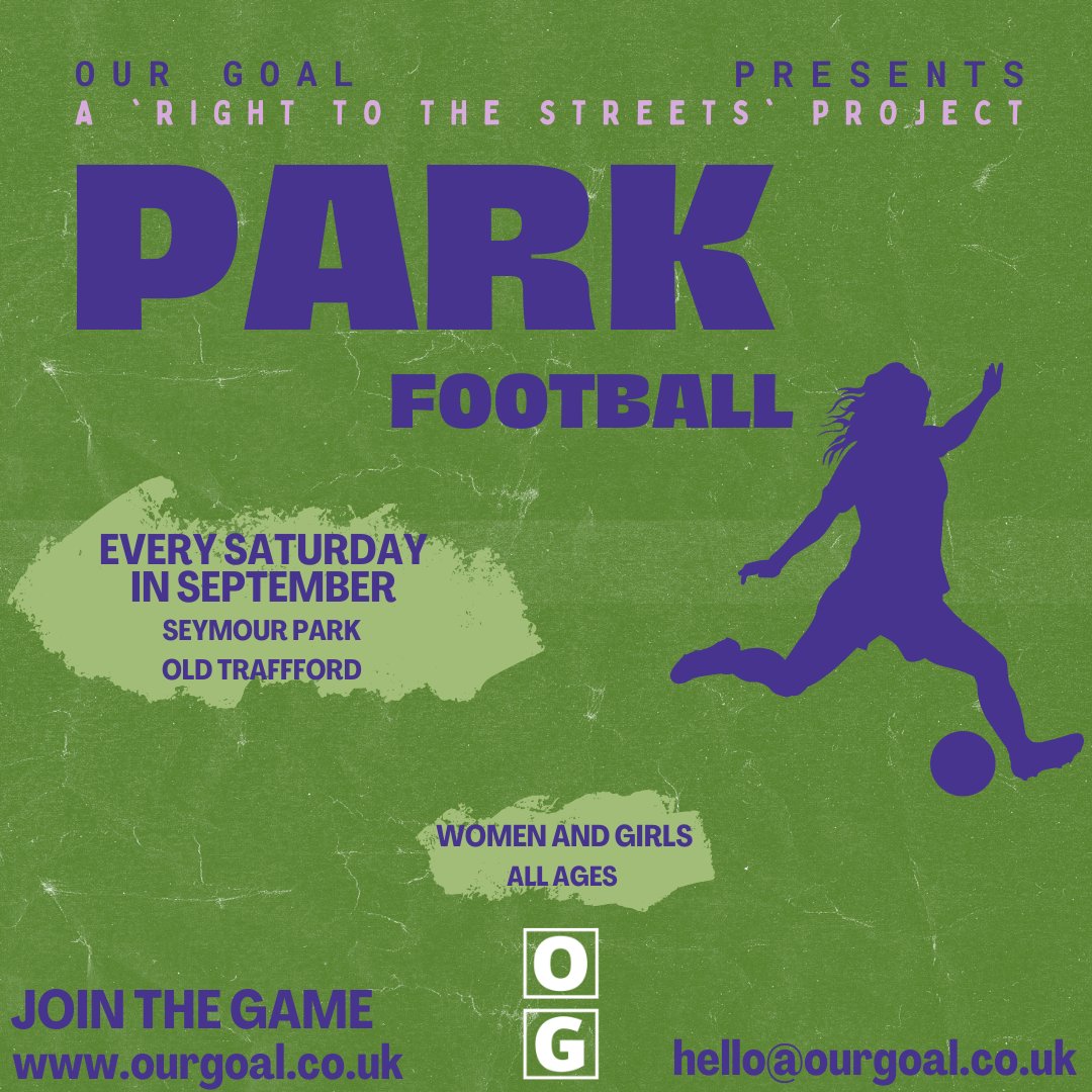 TraffordCouncil's tweet photo. Inspired by the Women's World Cup?

Every Saturday in September, Our Goal is hosting ‘Park Football’ - free football sessions for woman and girls at Seymour Park, Old Trafford.

Find out more and book 👇
https://t.co/k5tya7raku https://t.co/zPBotWr8q6