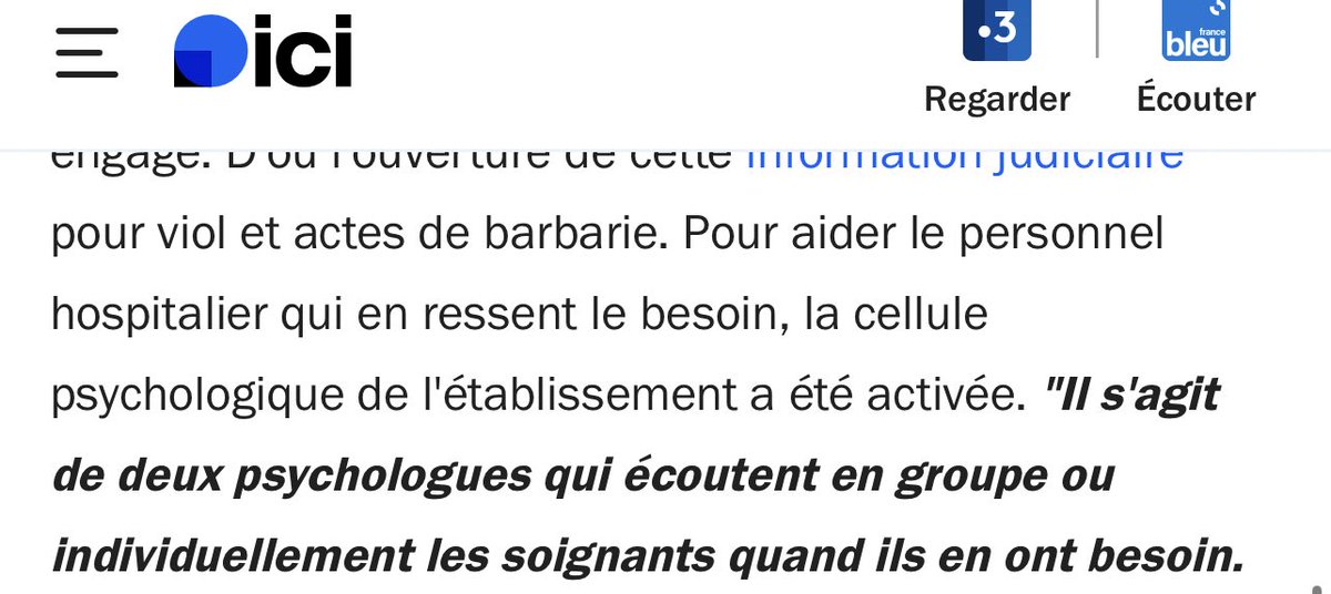 🔴 #Cherbourg : une cellule psychologique mise en place à l’hôpital pour le personnel “ému au larmes” dans l’affaire de la jeune femme violée et torturée par Oumar.