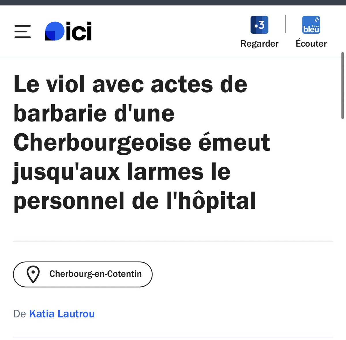 DamienRieu's tweet photo. 🔴 #Cherbourg : une cellule psychologique mise en place à l’hôpital pour le personnel “ému au larmes” dans l’affaire de la jeune femme violée et torturée par Oumar. https://t.co/d7SyaO3Zhw