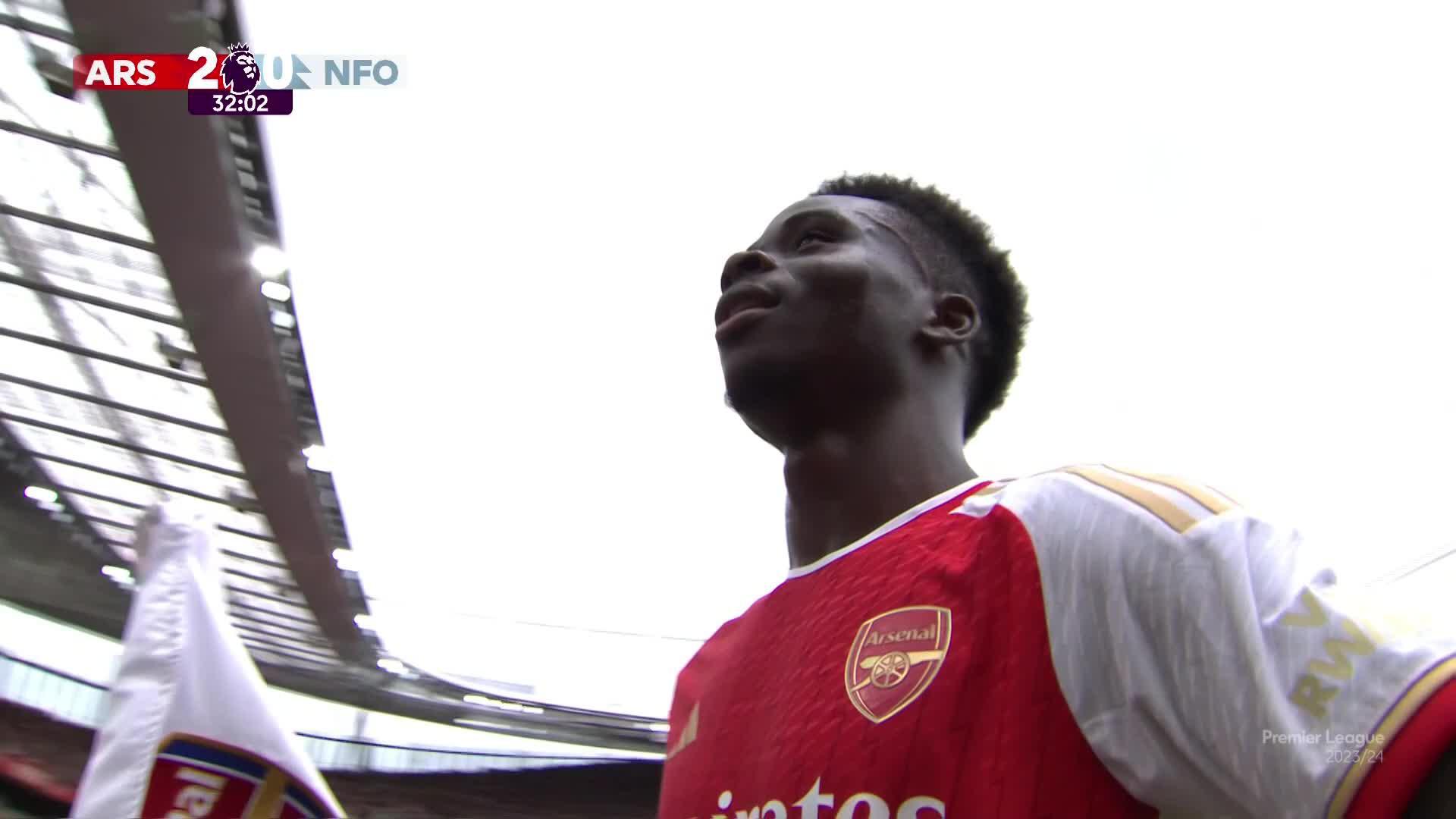 Saka’s screamer gives Arsenal 2-0 lead over Forest