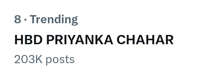 Our Tagline Crossed 200K+ tweets and Tr€nding at Top 8th Position

We Have been trending since 6+ hrs and we are still in Top 10 <<

Now Let's Climb Up Again 

HBD PRIYANKA CHAHAR