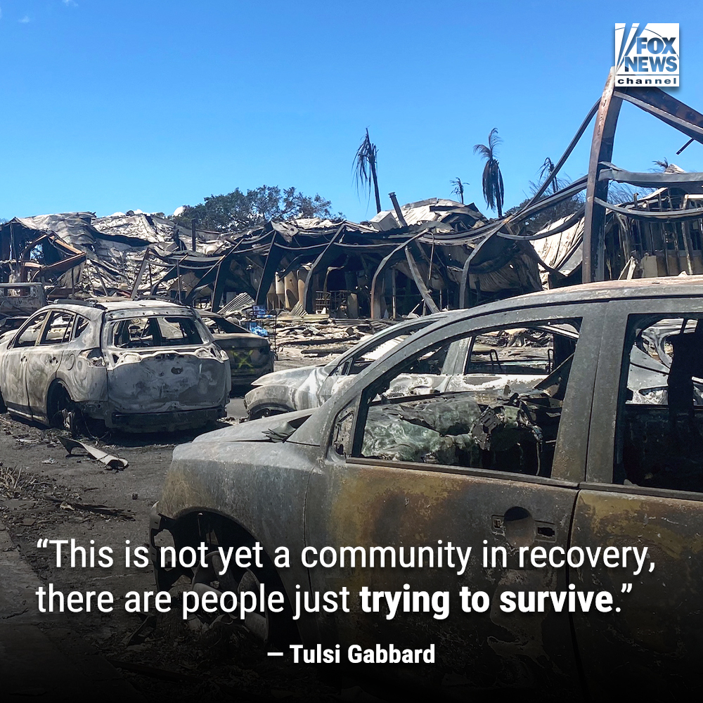 FoxNews's tweet photo. 'MUST BE DONE': @TulsiGabbard calls for a 'serious' after-action review of Hawaii wildfire response as death toll rises to 80. https://t.co/hQBxvaaNNZ
