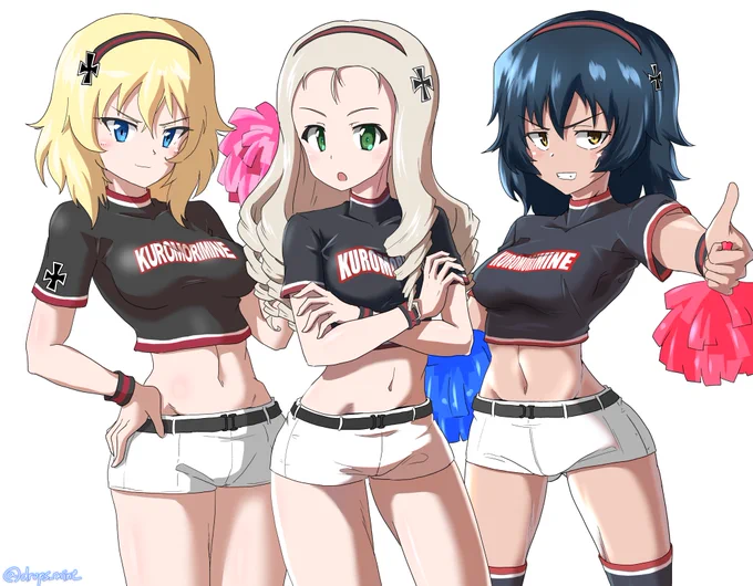 BC黒チアがそろったので! 黒森峰の助っ人応援団って感じ  それにしても全部描き方が微妙に違う