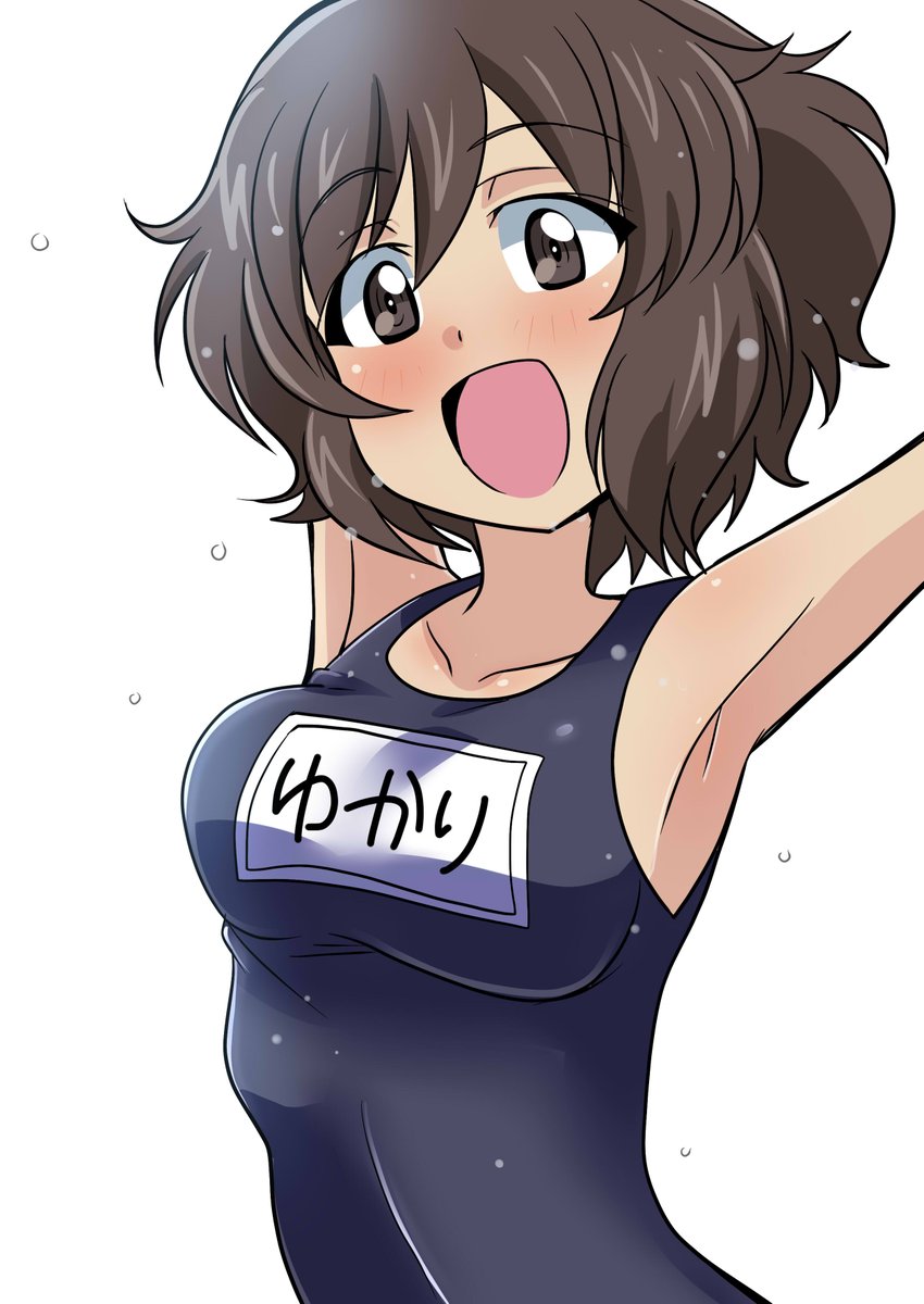 ガルパン「お題「秋山優花里」夏だ!スク水秋山殿だ! #週末ガルパンお絵描き120分一本勝負」|わっく艦＠新刊メロンブックス委託中のイラスト