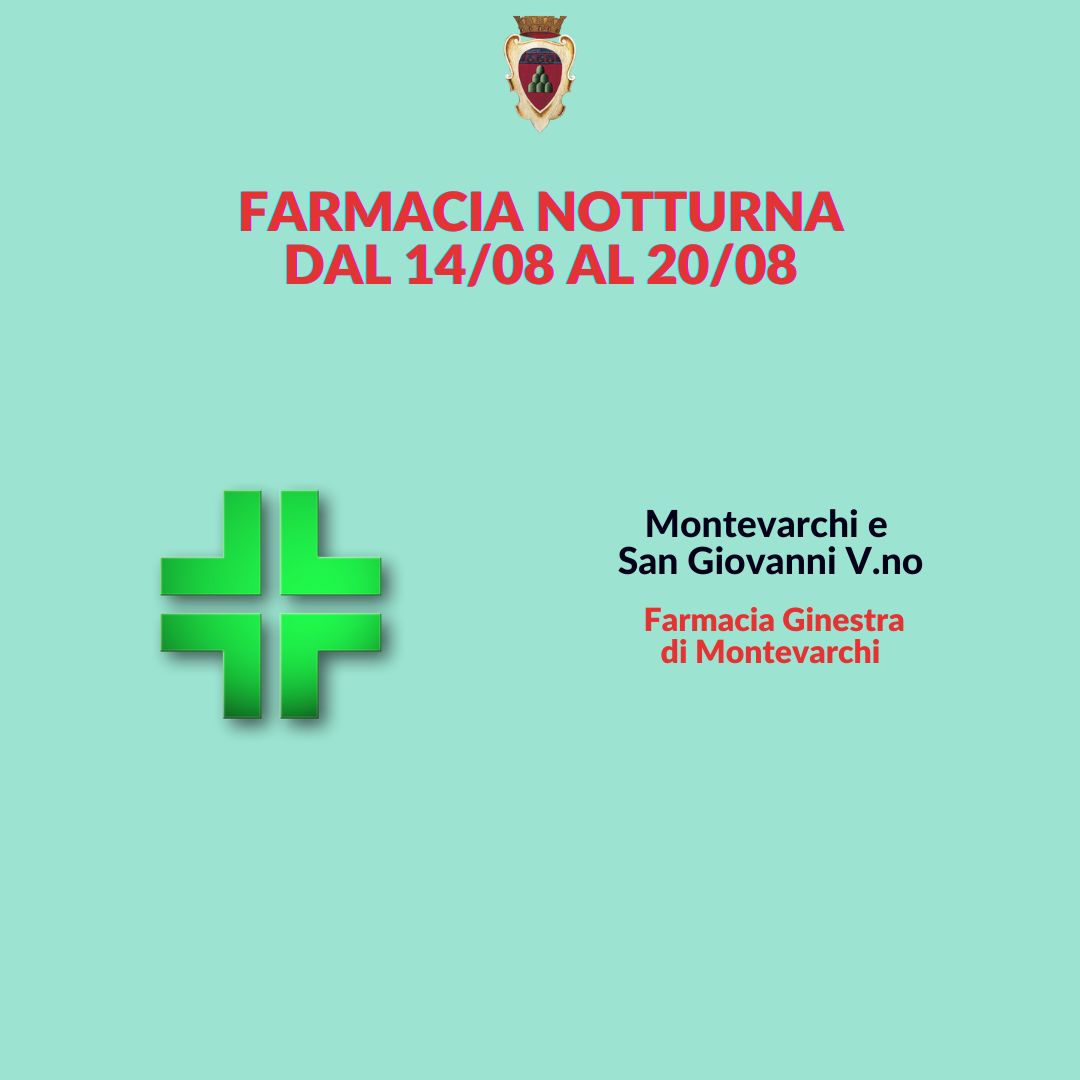 #farmaciediturno

Farmacia di turno notturno tra Montevarchi e San Giovanni V.no fino al 20 agosto

#farmaciediturnomontevarchi #farmaciediturno #montevarchi