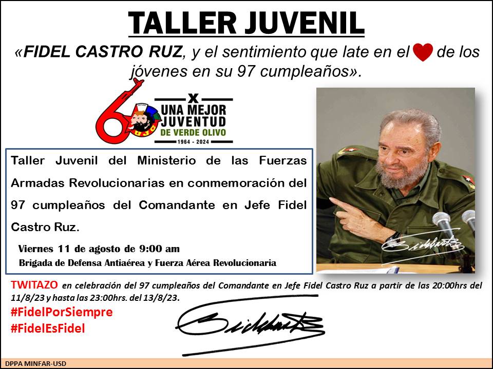 MinfarC's tweet photo. Jóvenes de FAR #Cuba realizan taller conmemorativo por el 97 cumpleaños de #FidelPorSiempre. https://t.co/gWklmuZdID