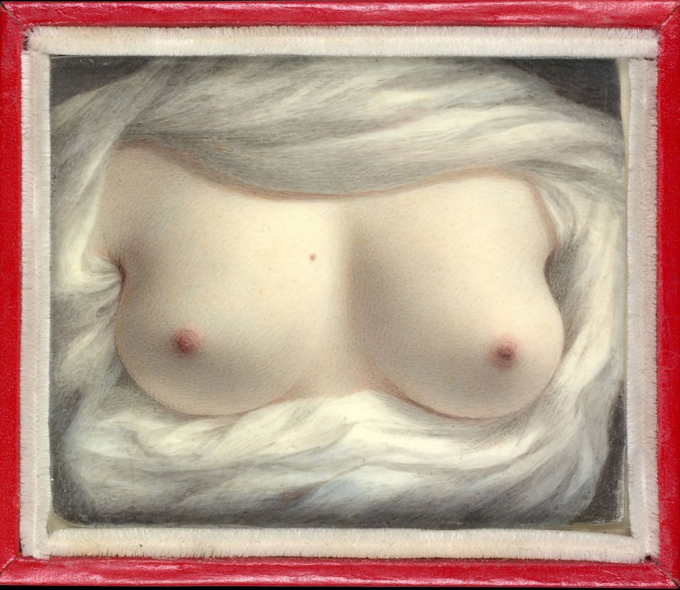 WhoresofYore's tweet photo. This is “Beauty Revealed”
(1828). It is a self-portrait by the American artist Sarah Goodridge. She really fancied statesman Daniel Webster &amp; sent this to him following the death of his wife - but he decided to marry someone else. https://t.co/Y7odvH4hJB