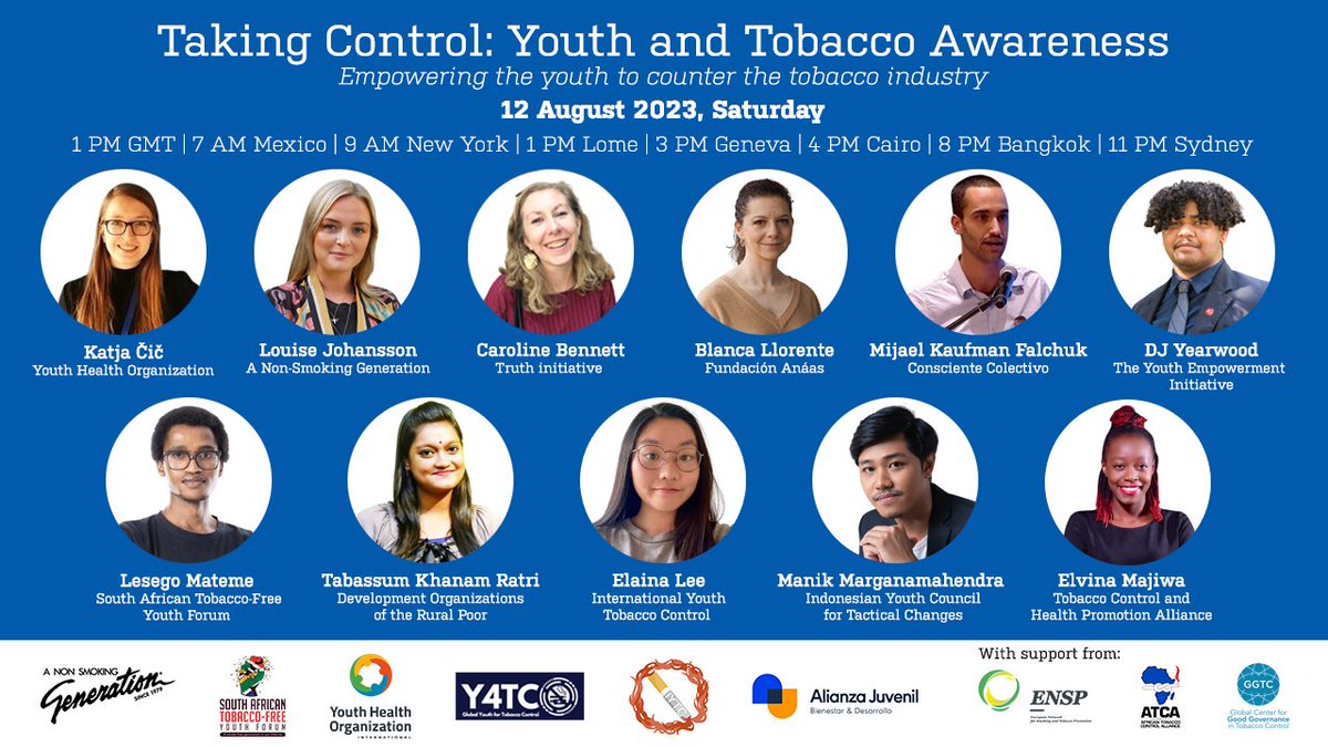 #HappyInternationalYouthDay Remember to join the webinar which starts in a few minutes. Taking Control: Youth and Tobacco Awareness- Empowering youth to counter the tobacco industry. #YOURDecisionsMatters #TakingControl #ProtectOurFuture #StopTobacco #IYD2023