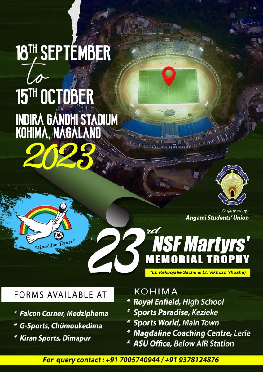 sedevikhot's tweet photo. Prestigious Football Tournament NSF Trophy set to kickoff in September. #GoalForPeace #football #Nagaland https://t.co/N9ATvRF654