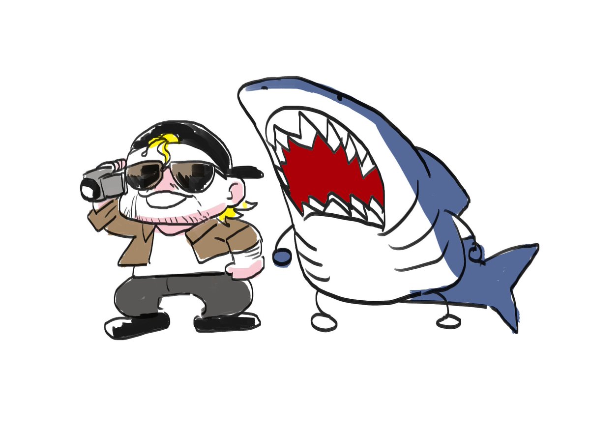 「限りなく情報量と手間を減らしたボボ監督とサメ」|複素@ガスマスクのイラスト