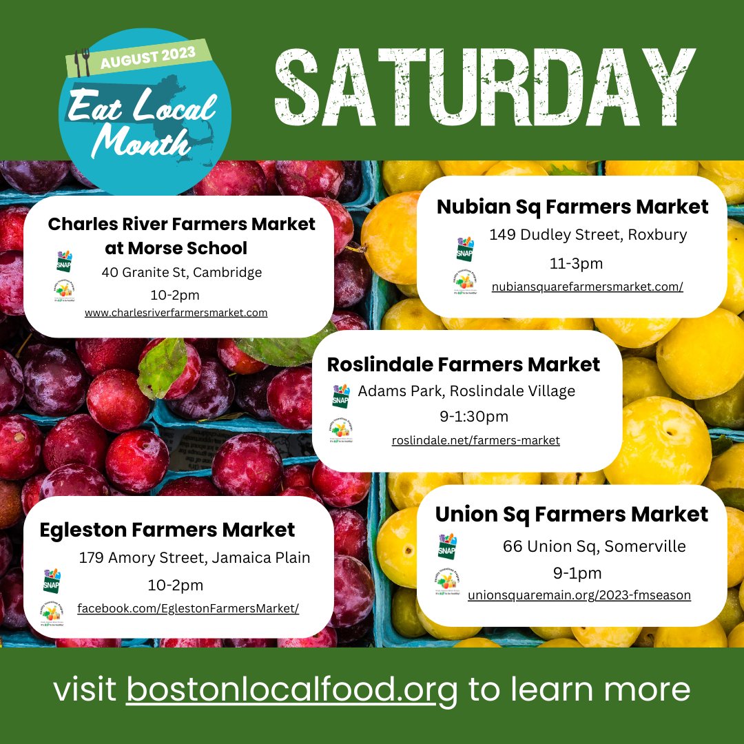 bostonlocalfood's tweet photo. National Farmers Market Week may be coming to an end but we can celebrate farmers markets everyday! Use the EatLocalMA App to find markets year-round. AND don't forget to vote for your favorite market #FarmersMarketWeek #eatlocalma #eatlocalmonth #localgreenfair https://t.co/672wFvMEqy