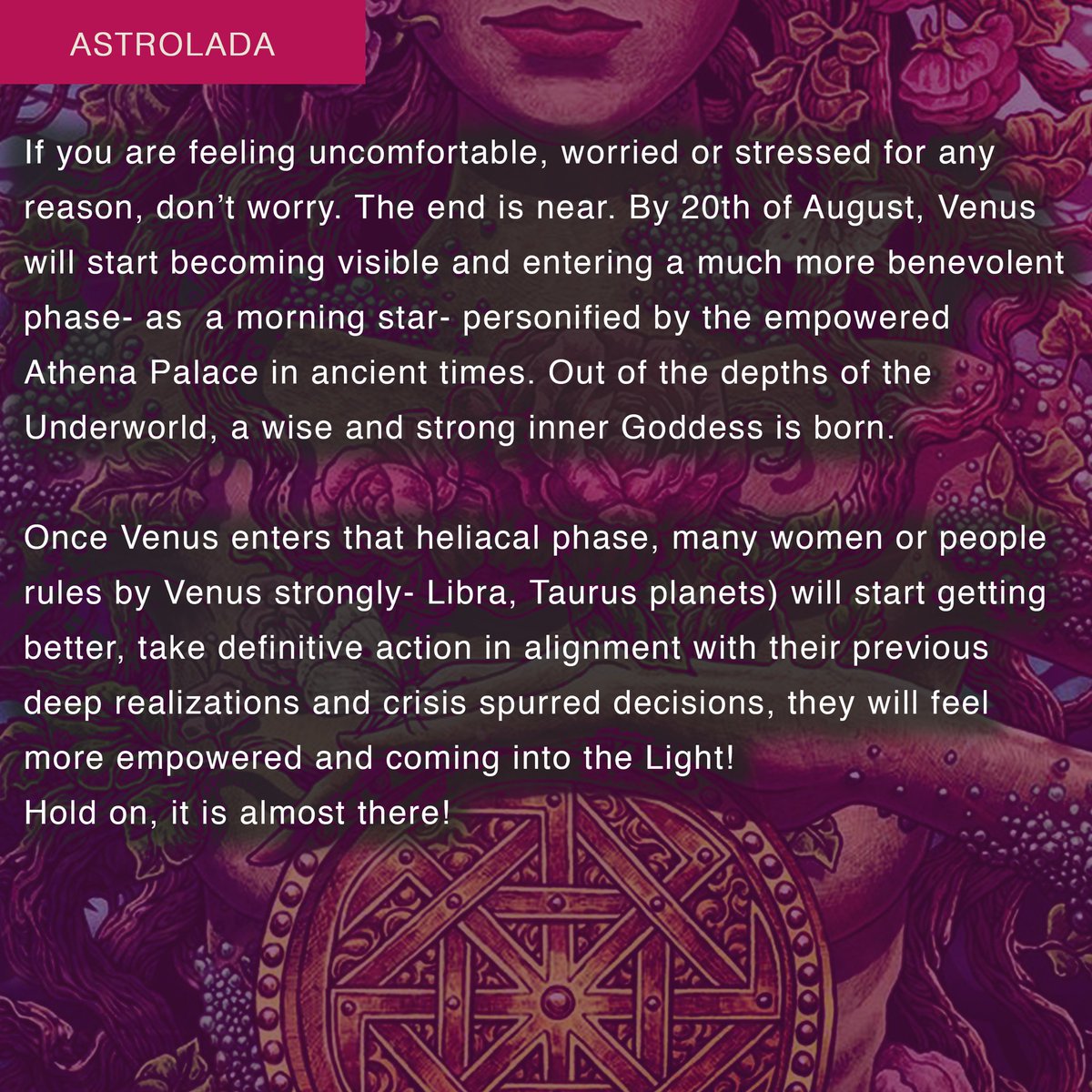astrolada's tweet photo. Tomorrow, 13th August, the sun will conjunct venus, it will bring important events and turn around in the circumstances. intense week for libra, taurus, &amp; anyone with a prominent venus position. especially if the natal venus is visible.
Swipe to read
#astrolada #sunconjunctvenus https://t.co/62NoBbDAy8