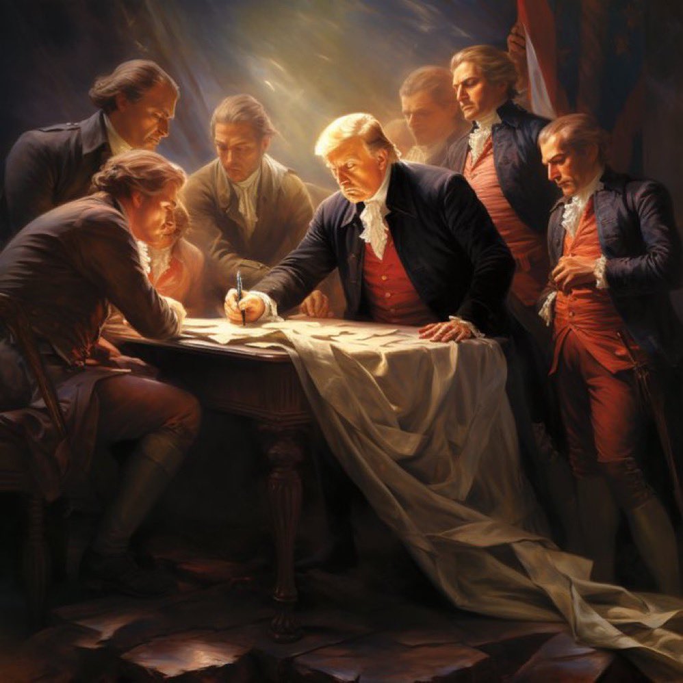 illuminatibott's tweet photo. Donald J. Trump signs the Declaration of Independence, August 1776. 

#trump #donaldtrump #history #america #usa   #politics #republican #democrat #americanhistory https://t.co/4fkYoMpAIx