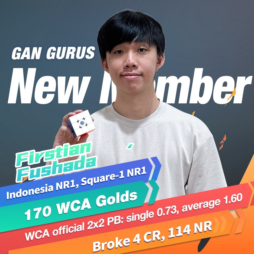 gancube's tweet photo. Gladly welcome SUPER ALL-ROUNDER in Asia to join us at GAN GURUS Team!
Firstian Fushada, Indonesia 2×2 NR 1 and Square-1 NR 1.
Broke 4 continental records and 114 national records.
#GANCUBE #GANGURUS #firstianfushada #CubingNewAge #CubingEvolved #speedcube #speedcubing https://t.co/L4cpblEUCq
