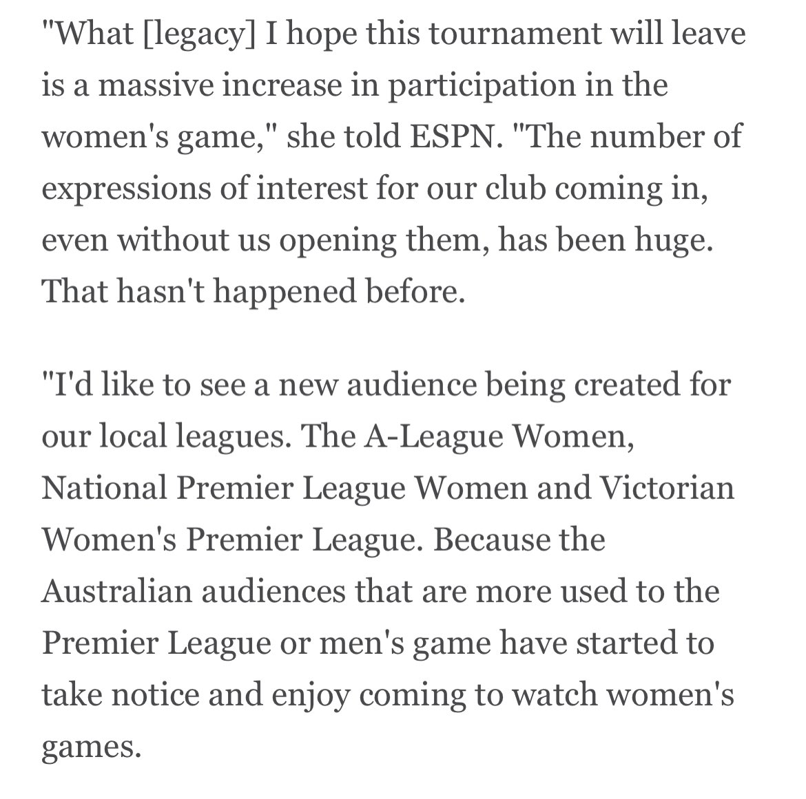 This what <a href="/HelenTyrikos/">Helen Tyrikos</a> - who anybody involved in football in Victoria knows has given everything she has to women’s and girls football at an NPL and community level - told me about her hopes for this tournament’s legacy.