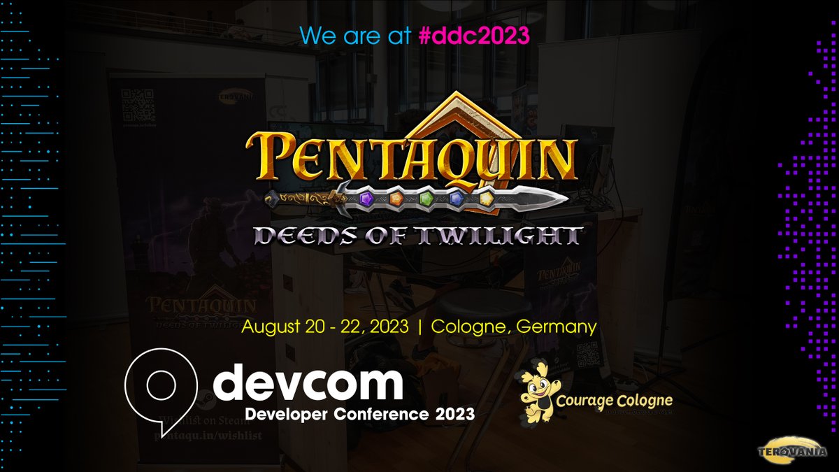 Pentaquin's tweet photo. 📣 Pentaquin goes @devcom_global !🎉 We're thrilled to announce that our #IndieDev team will be attending #ddc2023 from August 20th to 22nd! 🌟But that's not all - we're taking it a step further by also being part of the #CourageCologne event by @courage_events as an exhibitor!🎮 https://t.co/nWiV8qK5YU