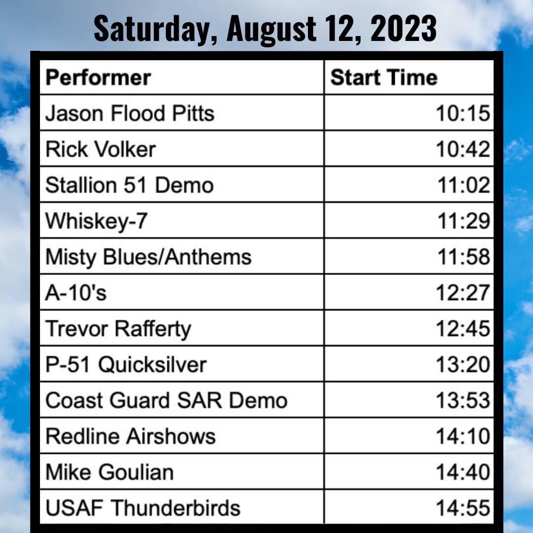 Lineup for day 1 of the A.P. Property Services #ROC Airshow. Exciting lineup of aerobatic performances, static displays and great local food vendors. Show kicks off at 10am!