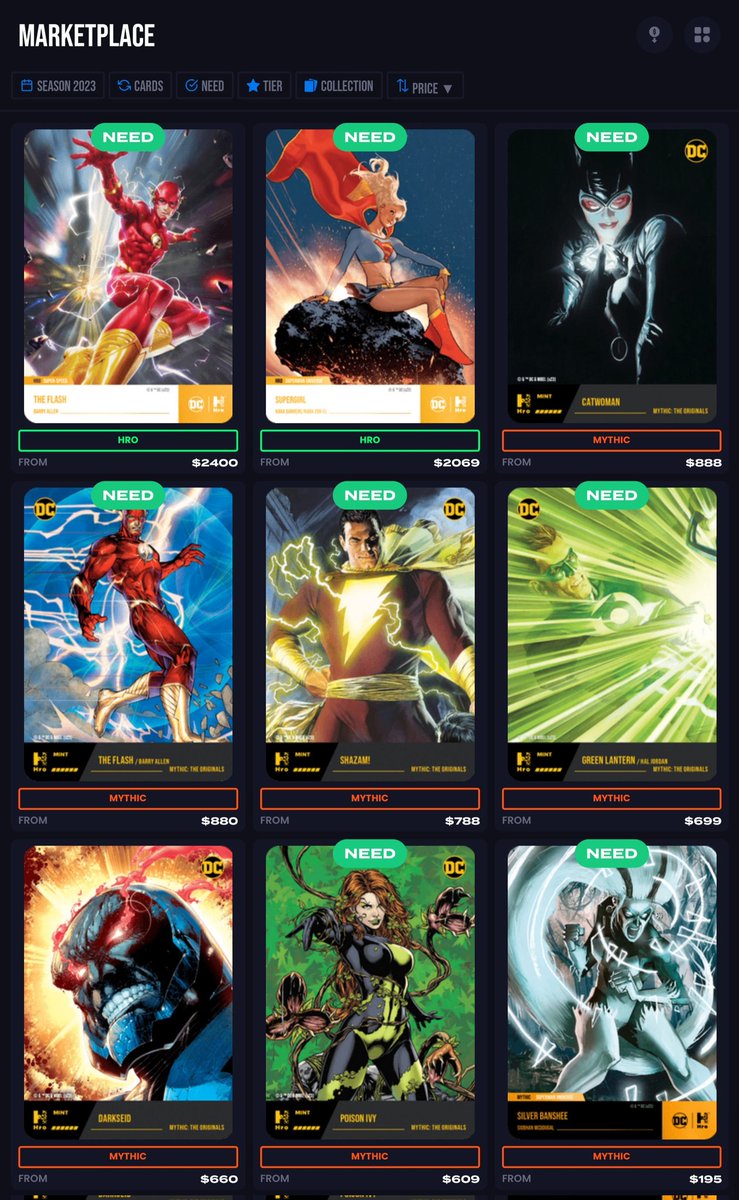 rsally05's tweet photo. @hro keeps it interesting. Snapshot Aug 21 has created some fomo🤪 I won't complete set but got top 100 in my sights. #HYBRID #hybrid🚮 #collector #DCU #Darkseid #dchro https://t.co/NUqc47kDVo
