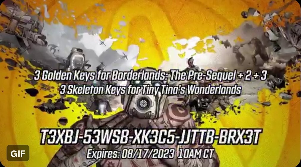 I had been getting requests for keys for Borderlands: The Pre-Sequel. It seems a lot of you are checking that game out now. This SHiFT code gives 3 keys for Borderlands 2, 3, TPS *and* Wonderlands: T3XBJ-53WSB-XK3C5-JJTTB-BRX3T Expires 8/17 #boarderlands #TinyTinasWonderlands