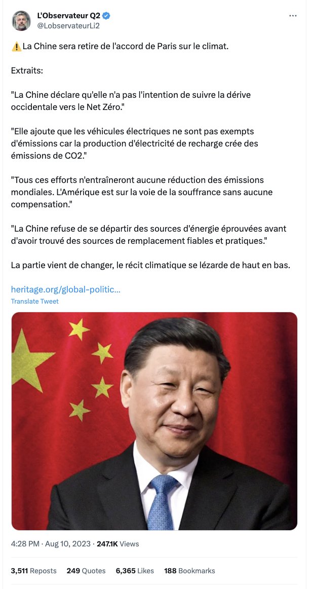 C'est évidemment faux. Mais cela a été vu près de 250 000 fois. Et ça révèle une stratégie éculée des ennemis de la lutte contre le changement climatique : faire croire que les autres ne font rien, que nous serions les seuls à agir, et que notre action serait dès lors inutile.