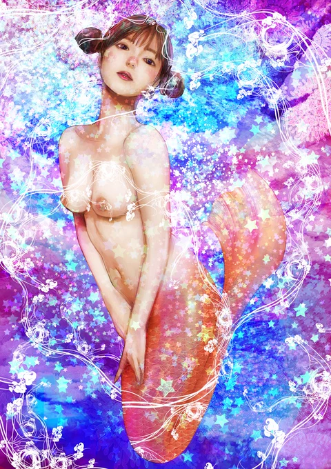 幻獣神話展はあと2日かな?幻獣神話展1枚目はモデルいしこさんの金色の絵が展示してあるので見に行ってね #幻獣神話展 