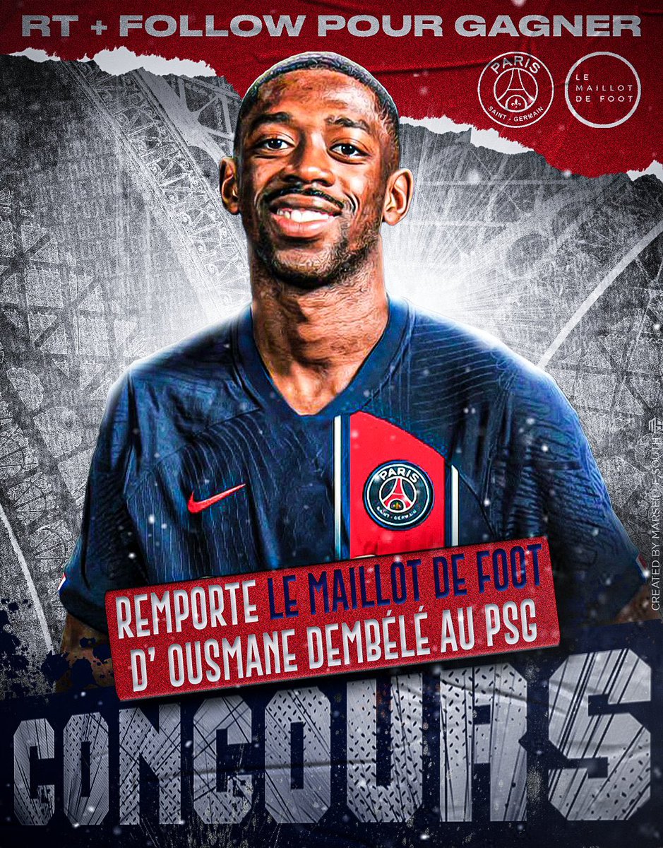 Tapadibal_'s tweet image. 💣 CONCOURS 💣

A gagner : 1 Maillot du PSG floqué Dembele 🎁 

➡️ Pour participer :

➡️ RT ce tweet + Follow @Tapadibal_ et @LeMaillotDeFoot 

Tirage au sort la semaine prochaine🔜

Bonne chance à tous et à toutes❤️💙