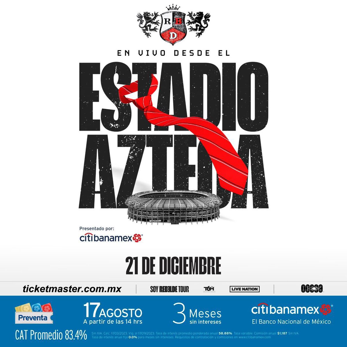 qgsoyrebelde's tweet photo. RBD ao vivo no Estádio Azteca em 21 de dezembro 🏟

Esse será o último show da #SoyRebeldeTour 🎶 https://t.co/AI5yTSFshH