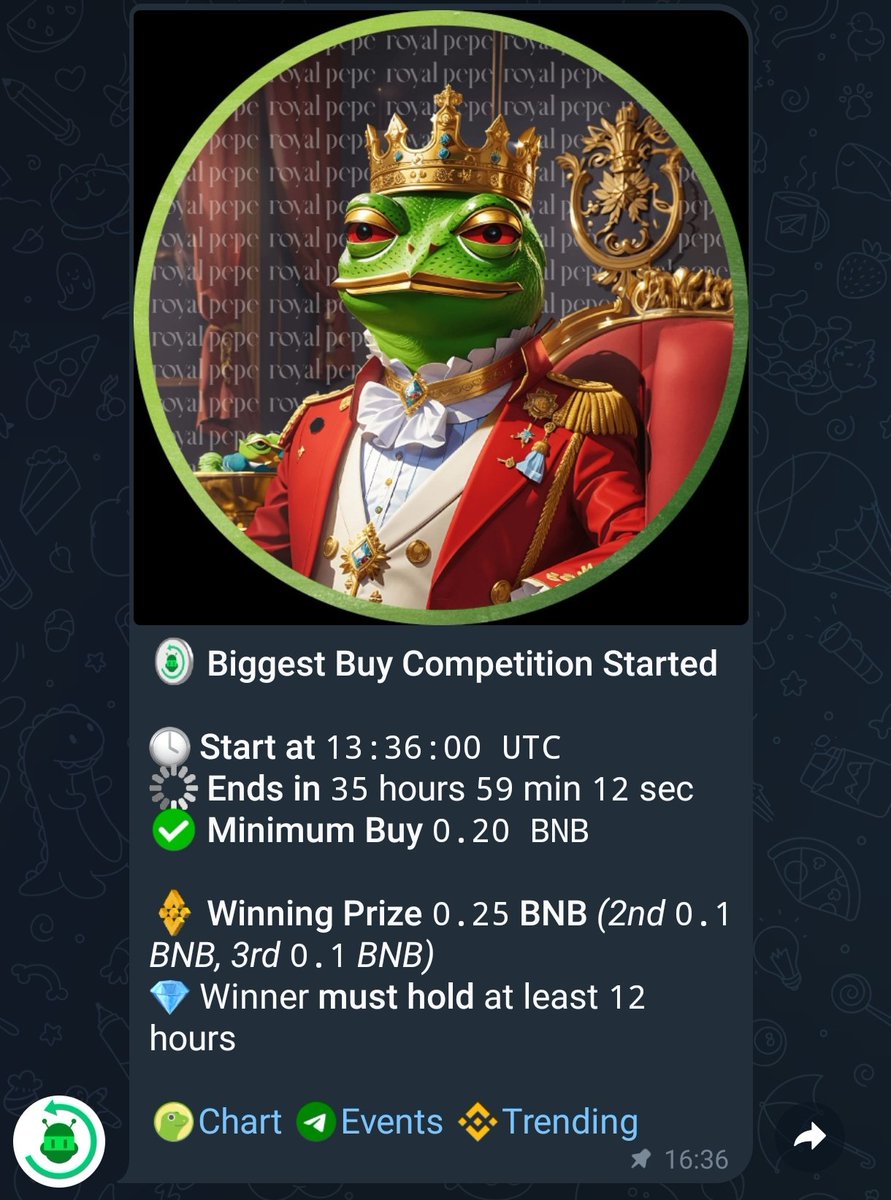 RoyalPepeBsc's tweet photo. Join our biggest Buy Competition on buytech 😎
Easy 0.45 bnb to grab ❤️

Auto buyback and Burn + auto Busd rewards for holders 🚀🚀🚀
♻️ Paid Reward by ROYALPEPE Contract: 3137.6 BUSD
🔥 Total Supply of ROYALPEPE Burned: 41.66%

#Pepe #Busd #BSC #GEM #1000xgem #PEPEARMY #pinksale #pancakeswap #Memes #passiveincome #MartiniguyYT #OfficialTravlad #Scottleowarrior #XMaximist #Cryptokaduna #Bravercrypto #Nurbrks #Wauwda #Cryptowizardd #Cryptomocro_ #Cryptocevo