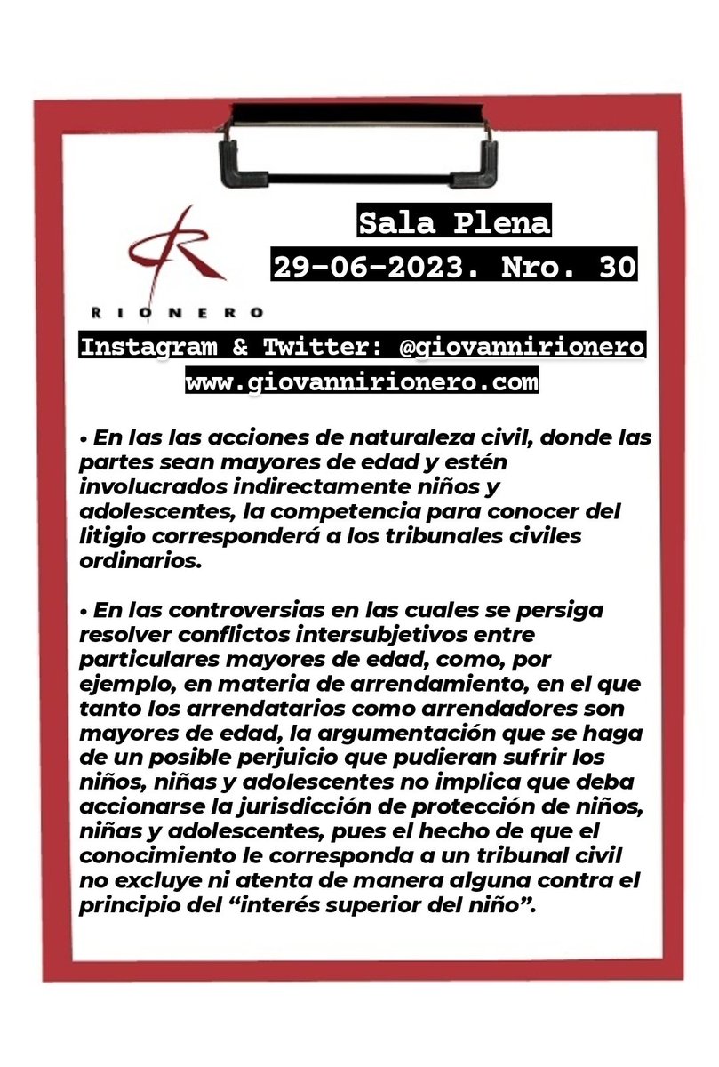 GiovanniRionero's tweet photo. #Arrendamiento Reciente sentencia en la cual se advierte que corresponderá a los tribunales civiles ordinarios resolver los conflictos civiles suscitados entre particulares mayores de edad, aunque estén involucrados niños, niñas y adolescentes de manera colateral. https://t.co/fSiMN1G5Zp