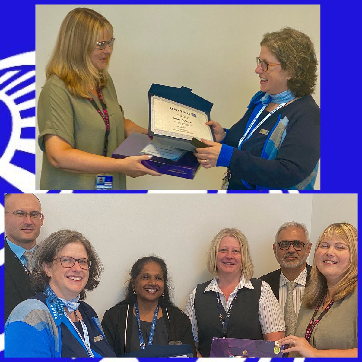 Additional Services Desk Team enjoyed an extra special Additional Service @United LHR, in helping to celebrate their colleagues Milestone. Nikki receives her 25 year Award from @LucyGUnited, celebrating with her team & all of us at LHR. @aaronsmythe @weareunited #beingunited