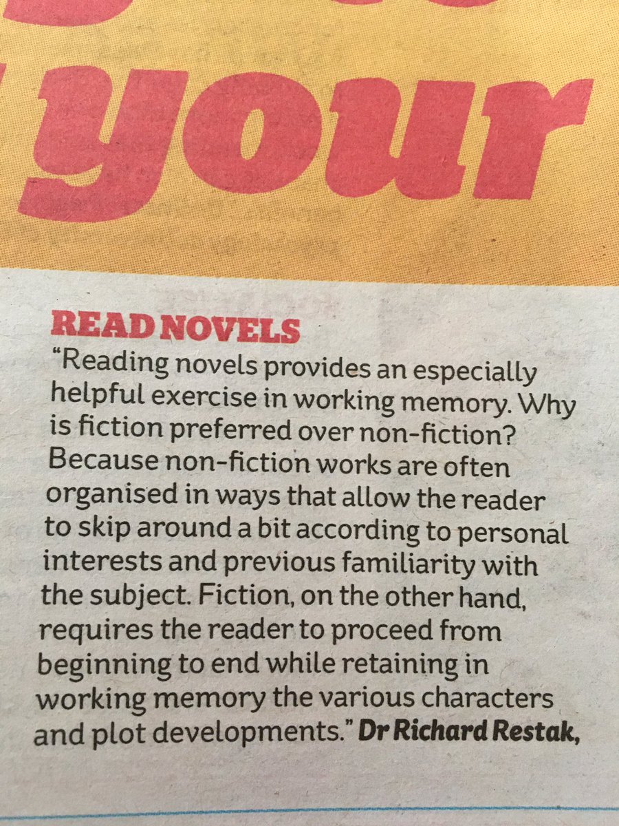 1 of 25 ways to improve memory according to iweekend today: read novels 🥳 Another little nugget to use in talks and assemblies.