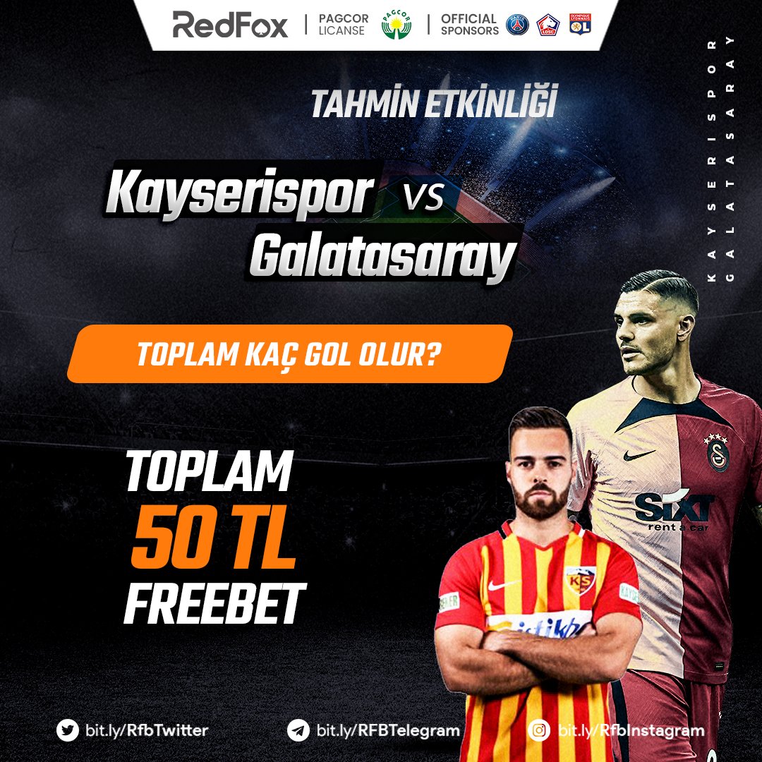 redfoxgiris's tweet photo. 🦊 #Süperlig heyecanı geri dönüyor #Redfox Ailesi kazandırıyor!

🎯 Karşılaşmamıza özel toplam gol sayısı tahmininizi iletin sizler de 50 #Freebet kazanma şansı yakalayın!

⚽️ #Kayserispor 🆚 #Galatasaray

📲 Katılmak için sizlerde forumumuzu doldurun ; https://t.co/XR9j2cFhf1 https://t.co/nhnyTufxPZ