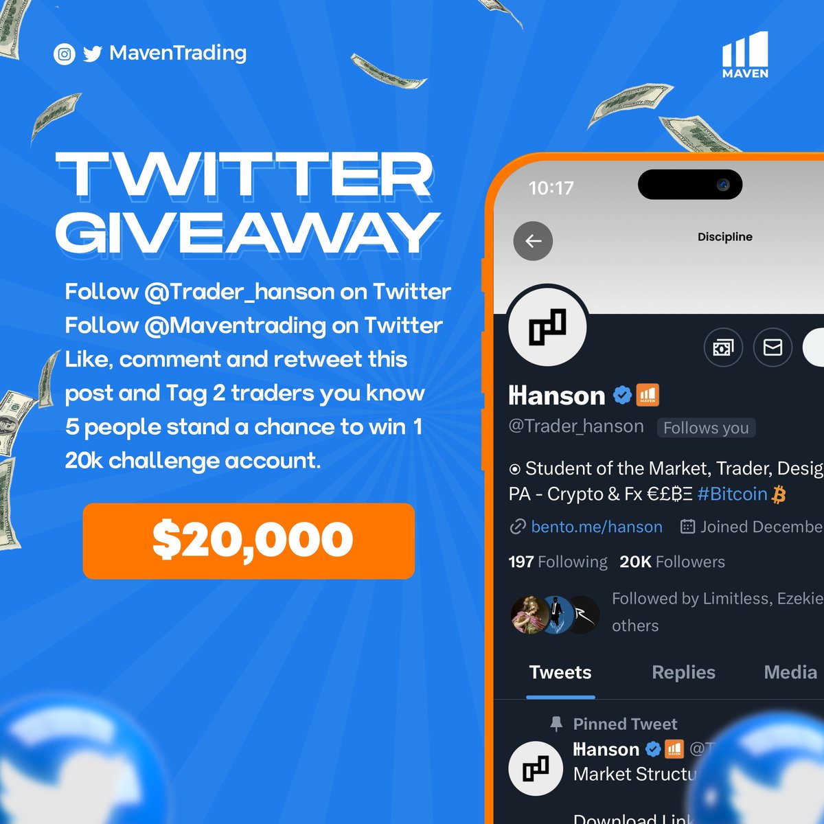 Trader_hanson's tweet photo. 🚨 WEEKEND GIVEAWAY IS BACK🚨 

🎁 5× 20k challenge accounts.

To join This Giveaway
🟠Follow @Maventrading &amp; @Trader_hanson
🟠 Like &amp; retweet this post.   
🟠Tag 2 friends.

Winners will be announced on 14 August https://t.co/VQFO7CS2Kr