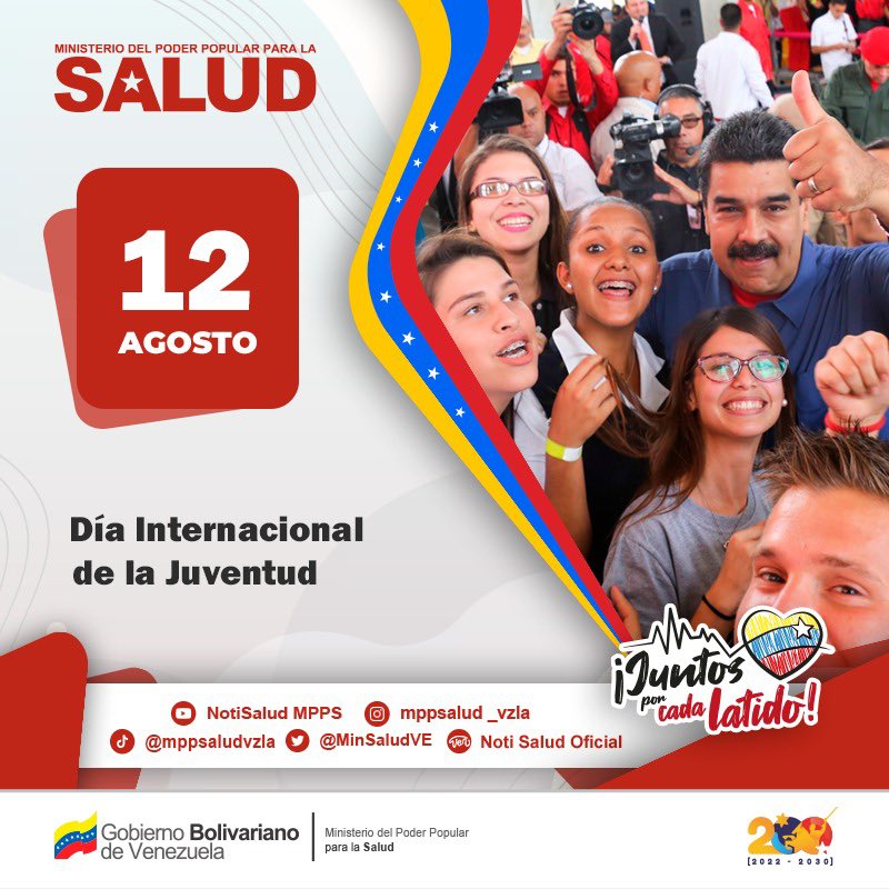 #12ago | Felicitamos a nuestra juventud combativa que lucha y construye la patria próspera en el estudio, en el trabajo, en las comunidades. El futuro les pertenece! #JóvenesValientes con <a href="/NicolasMaduro/">Nicolás Maduro</a> #FelizSábado